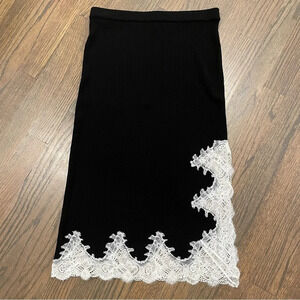 PINKO black pencil midi skirt with white lace trim Made in Italy